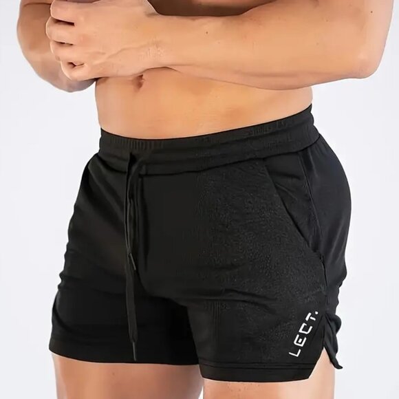 LECT. Other - LECT. Men's Drawstring Athletic Running Shorts Black Large Breathable Sports